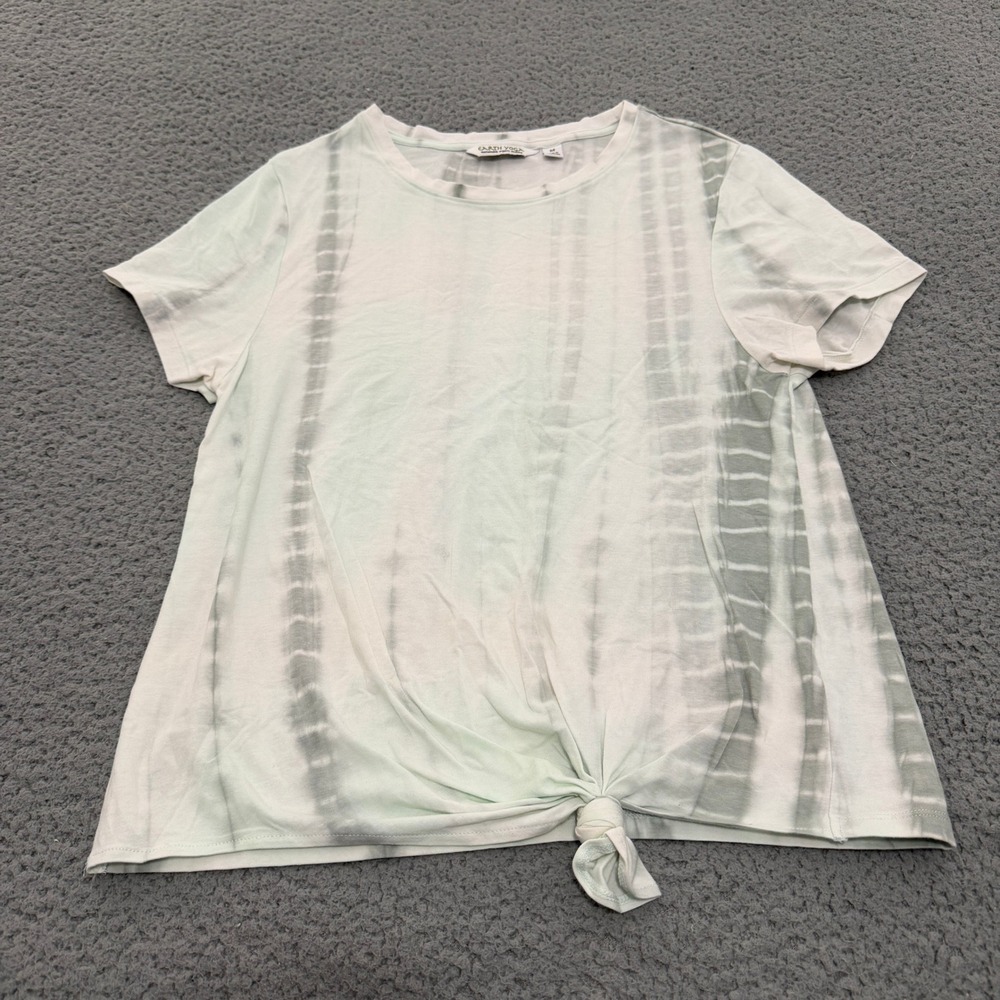 Earth Yoga Womens Size M Organic Cotton Tie Dye Front Knot T-Shirt Green White